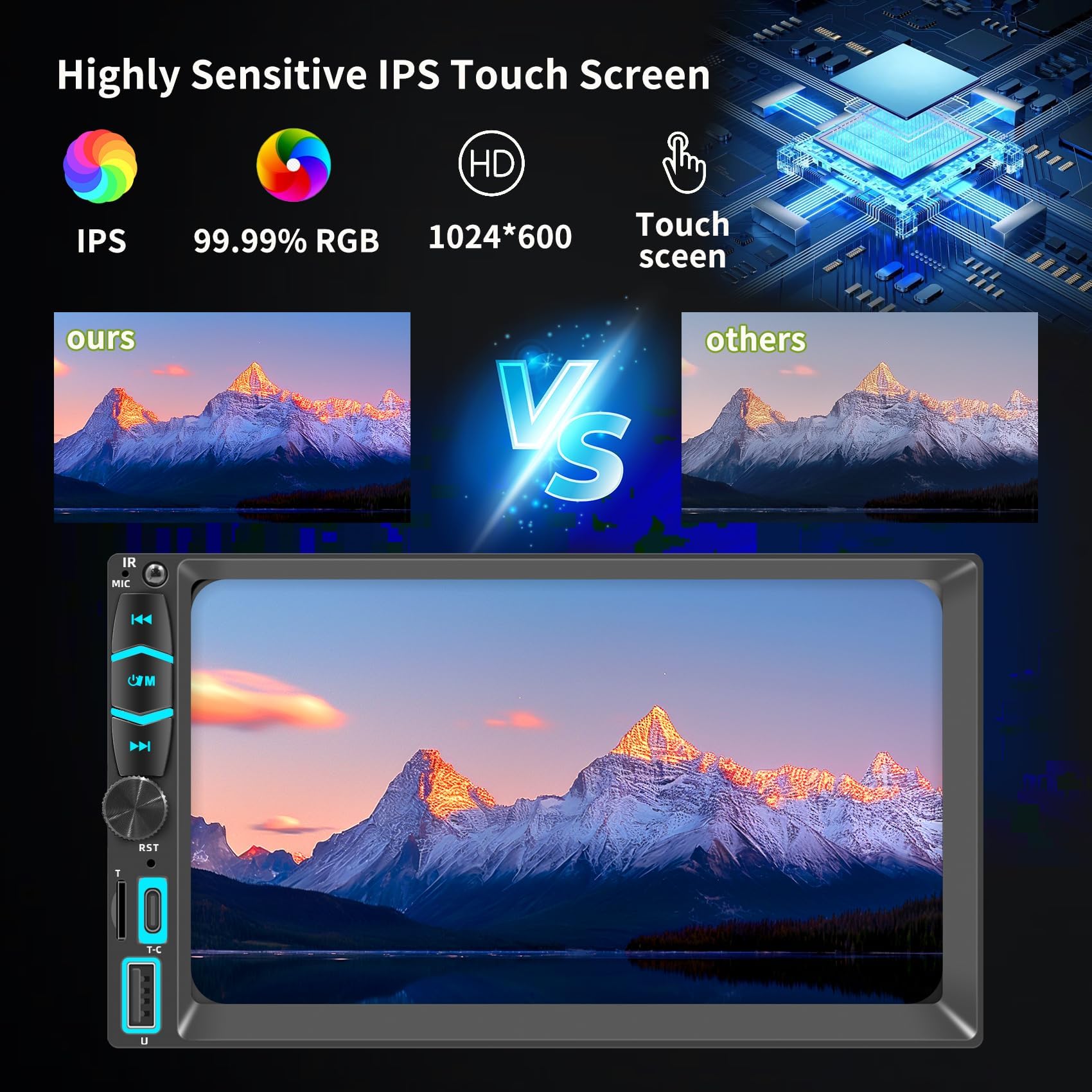 Autoradio 2 Din Carplay et Android Auto sans Fil, 7 Pouces IPS Écran Tactile, Poste Radio avec Caméra de Recul, Bluetooth, Miroir Link, FM/AM/RDS, SWC, USB, Type-C, Navigation GPS, Contrôle Vocal