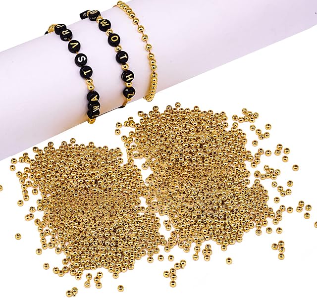 1500 Pcs Round Gold Spacer Beads Smooth Loose Ball Beads Gold Crystal Beads Small Gold Beads for Crafting Jewellery Bracelet Making(4mm)