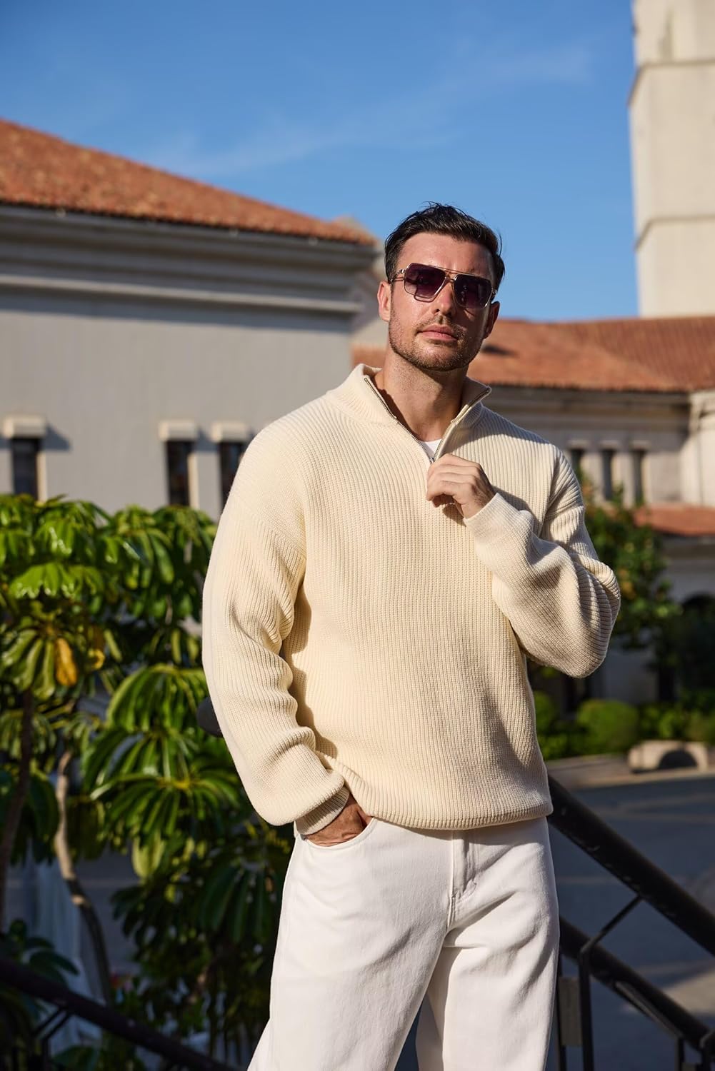 Men's Big Tall Quarter Zip Sweater Mock Neck Pullover Sweaters Fall Winter Casual Knit Pullovers - Image 6