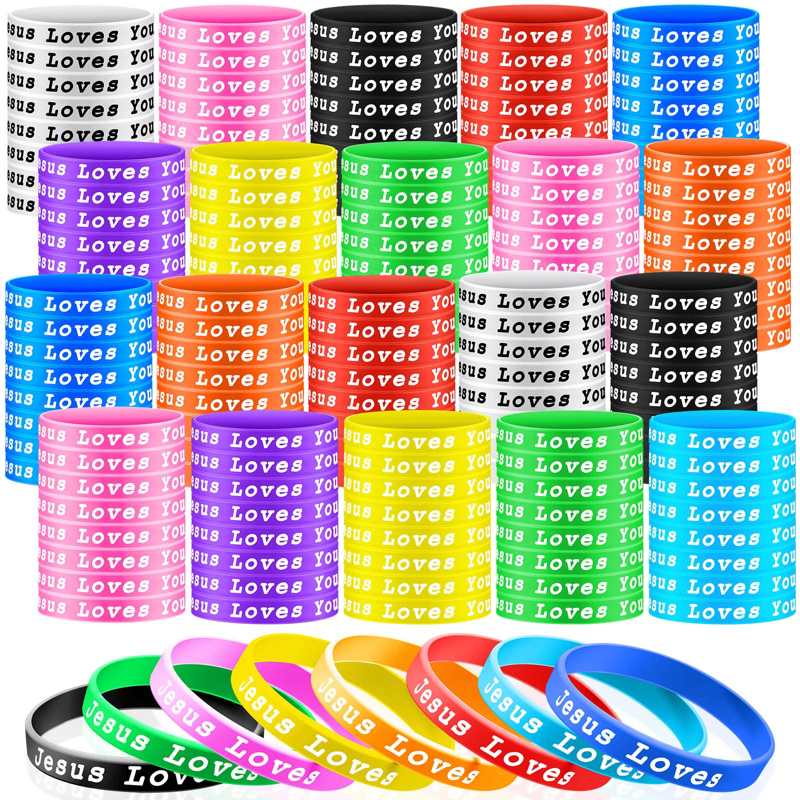Skylety Jesus Loves You Silicone Bracelets Colorful Rubber Wristbands Jesus Loves You Wristbands Christian Rubber Bracelets for Kids Novelty End of The Year Party Favors(50 Pieces)