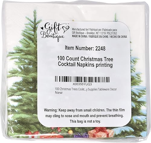 Miniatura 8 de 100 servilletas de cóctel para árbol de Navidad, papel desechable, decorativo, elegante, árboles verdes de Navidad con adornos, postre, cena,