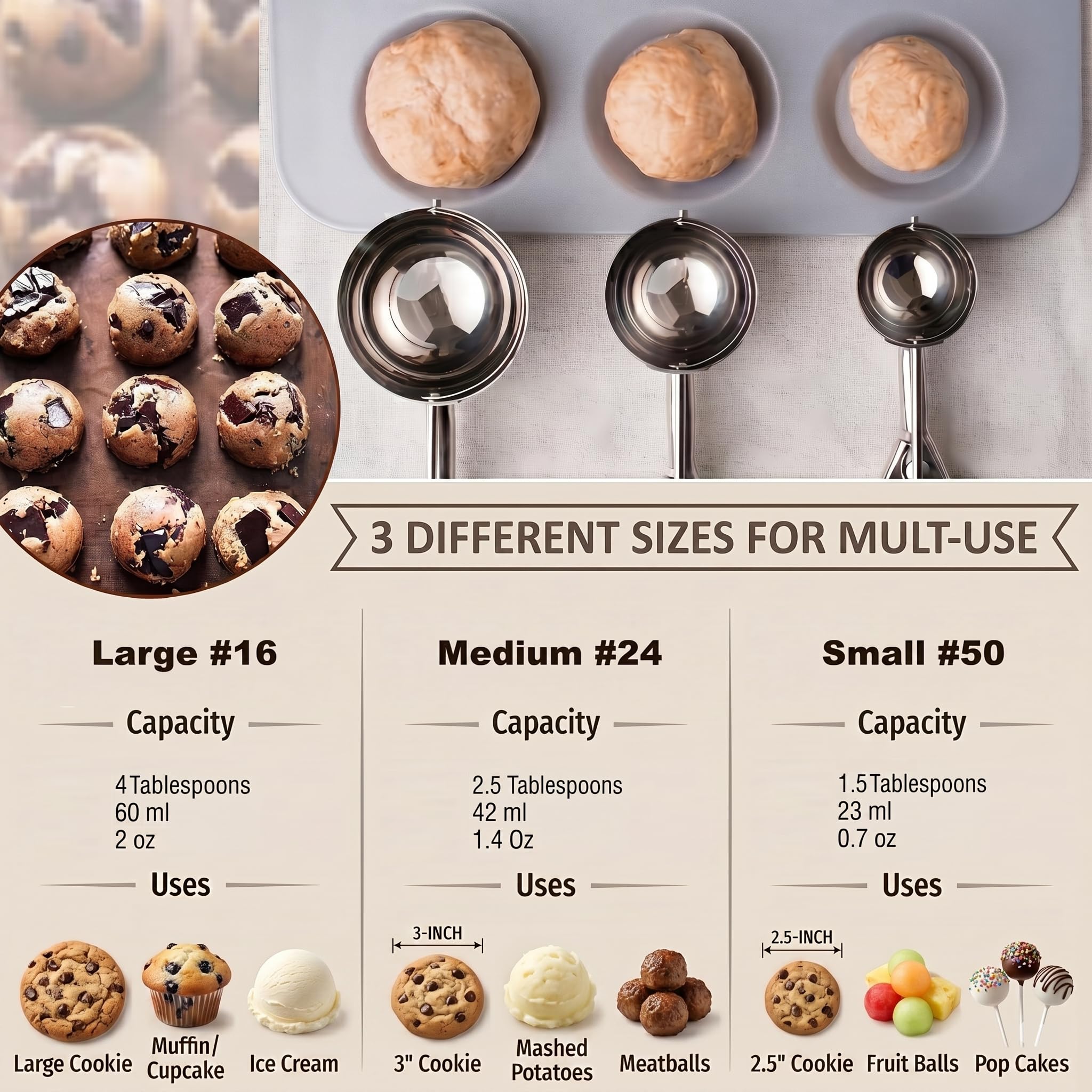 Amazon.com: Ice Cream Scoop, 3Pcs Cookie Scoop Set, Stainless
