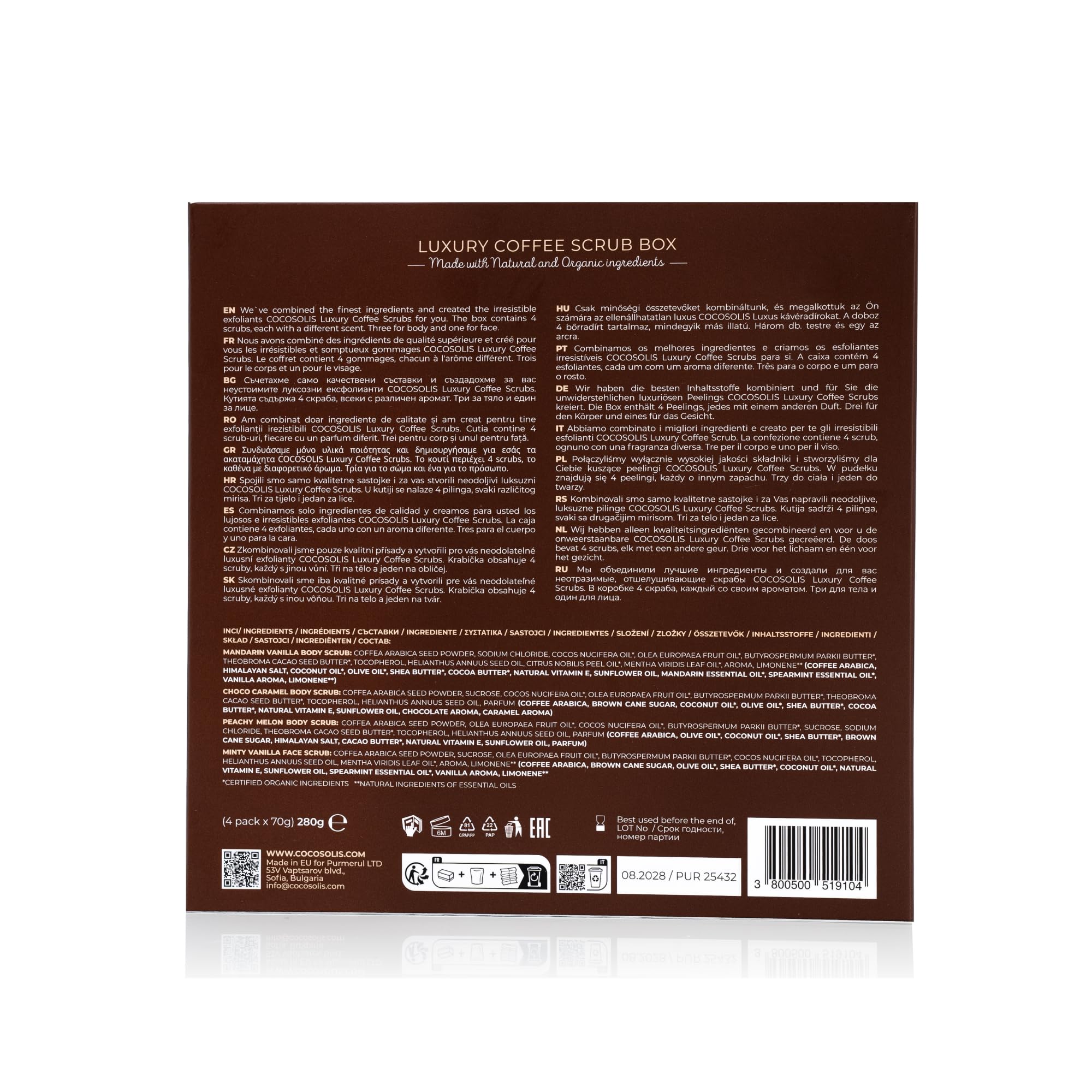 COCOSOLIS Set Gommage Café aux Huiles Essentielles Naturelles pour Femme, Vanille, 280 g, 1 Unité
