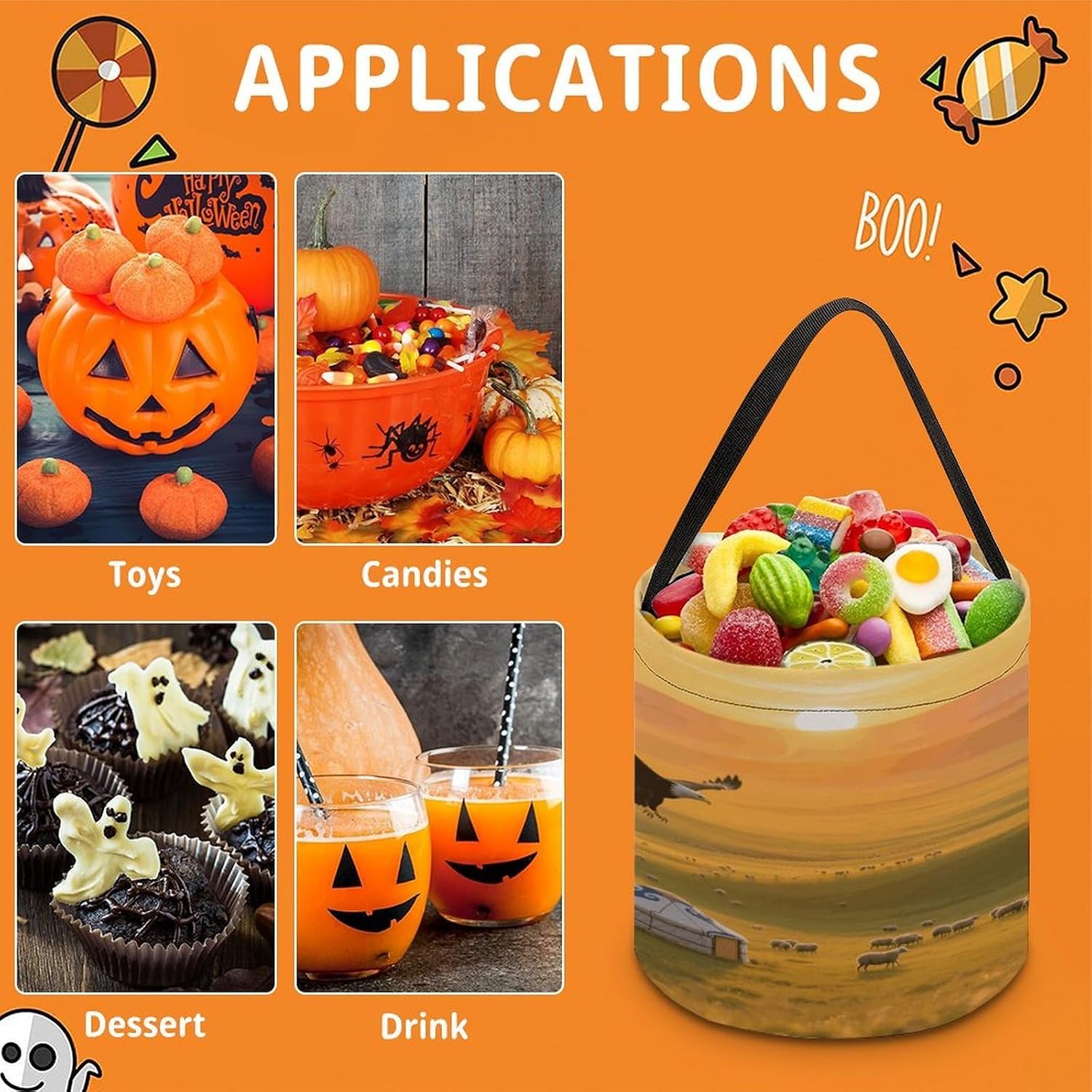 LLUTSNTH Steppe Sunset Halloween Tote Treat Bag for Trick Or Treat image 3