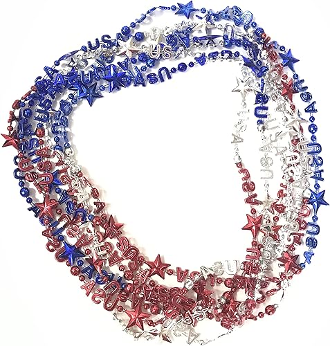 Miniatura 4 de Collares de cuentas del Día de la Independencia del 4 de julio, accesorios rojos, blancos y azules, joyería patriótica para fiestas (12 unidades)