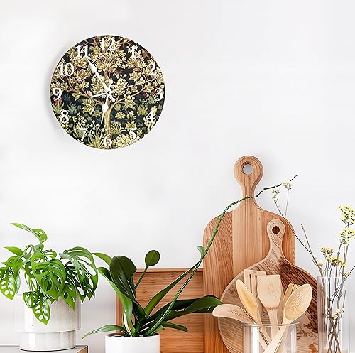 Miniatura 3 de Reloj de pared silencioso sin tictac de 12 pulgadas, reloj de pared redondo de madera William Morris, funciona con pilas, decorativo para baño,