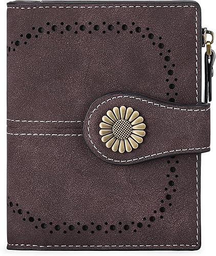 SENDEFN Carteras pequeñas para mujer, con bloqueo RFID, de cuero, plegable, tarjetero con ventana de identificación, 1- marrón , Cartera pequeña