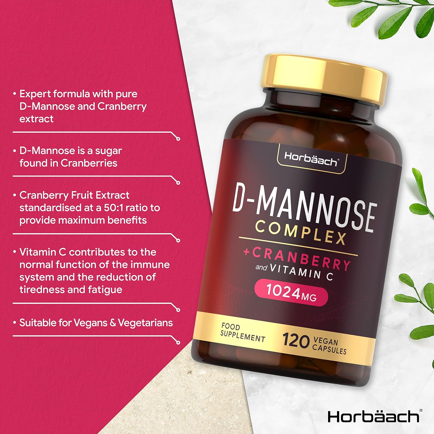 D Mannose and Cranberry 1536mg, 120 count (Pack of 1) - Image 3