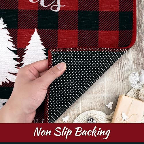Miniatura 6 de CAROMIO Tapete para puerta delantera, tapete de Navidad para interiores y exteriores, antideslizante, lavable a máquina, rojo, 17 x 29 pulgadas
