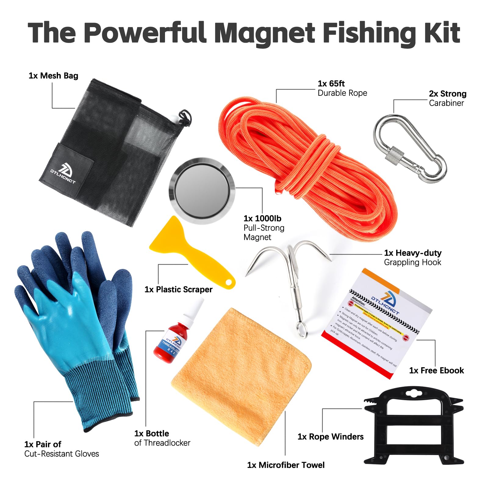 Fishing Magnet Kit - 500-1000 LBS Pull Force, Strong Neodymium Magnet With Rope & Carabiner, Round Shape 5 thumbnail image