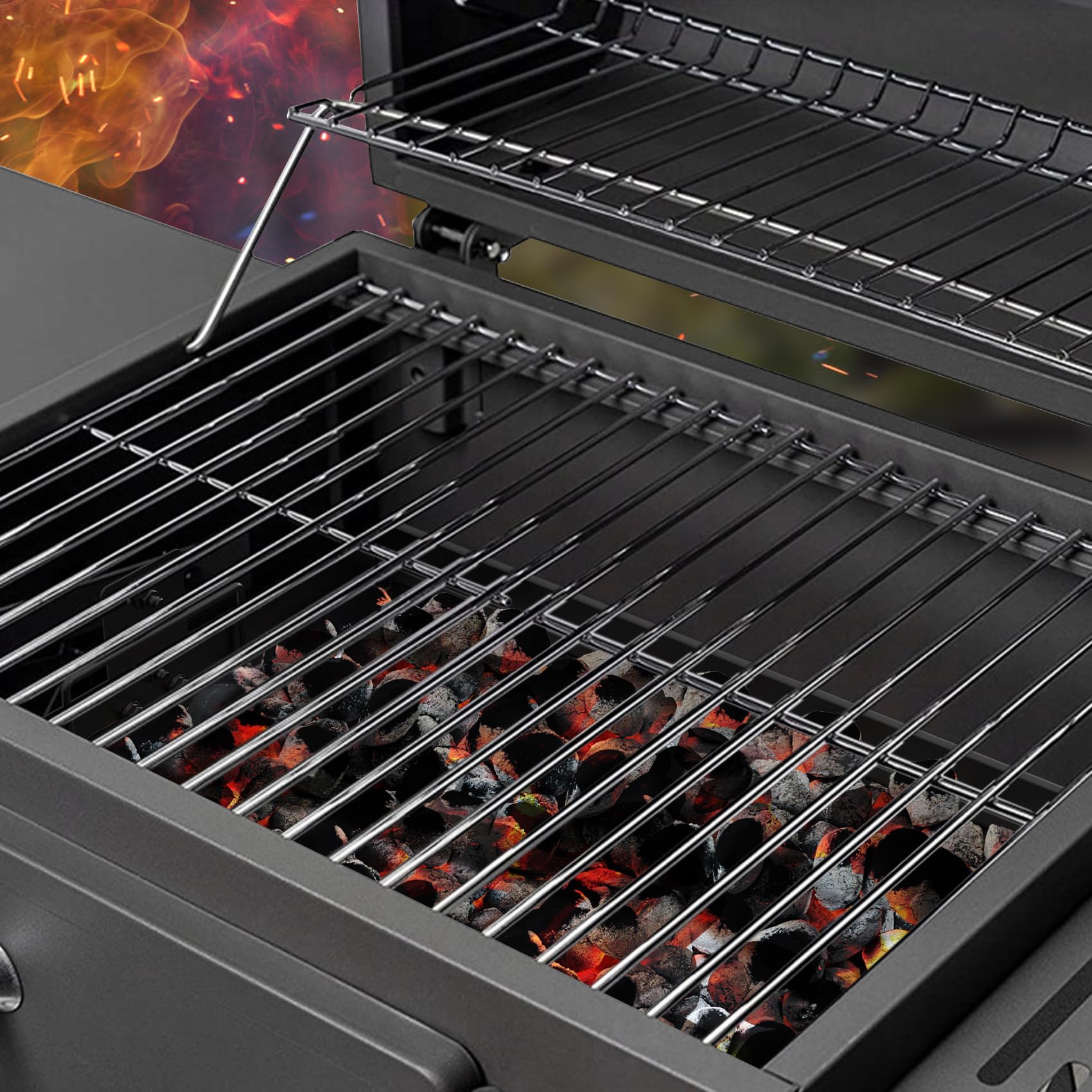 Bac à Charbon pour Barbecue Réglable 38.5-73 cm, Plateau en Acier, Pièce de Rechange Tepro Toronto, Taino Hero XL, Activa