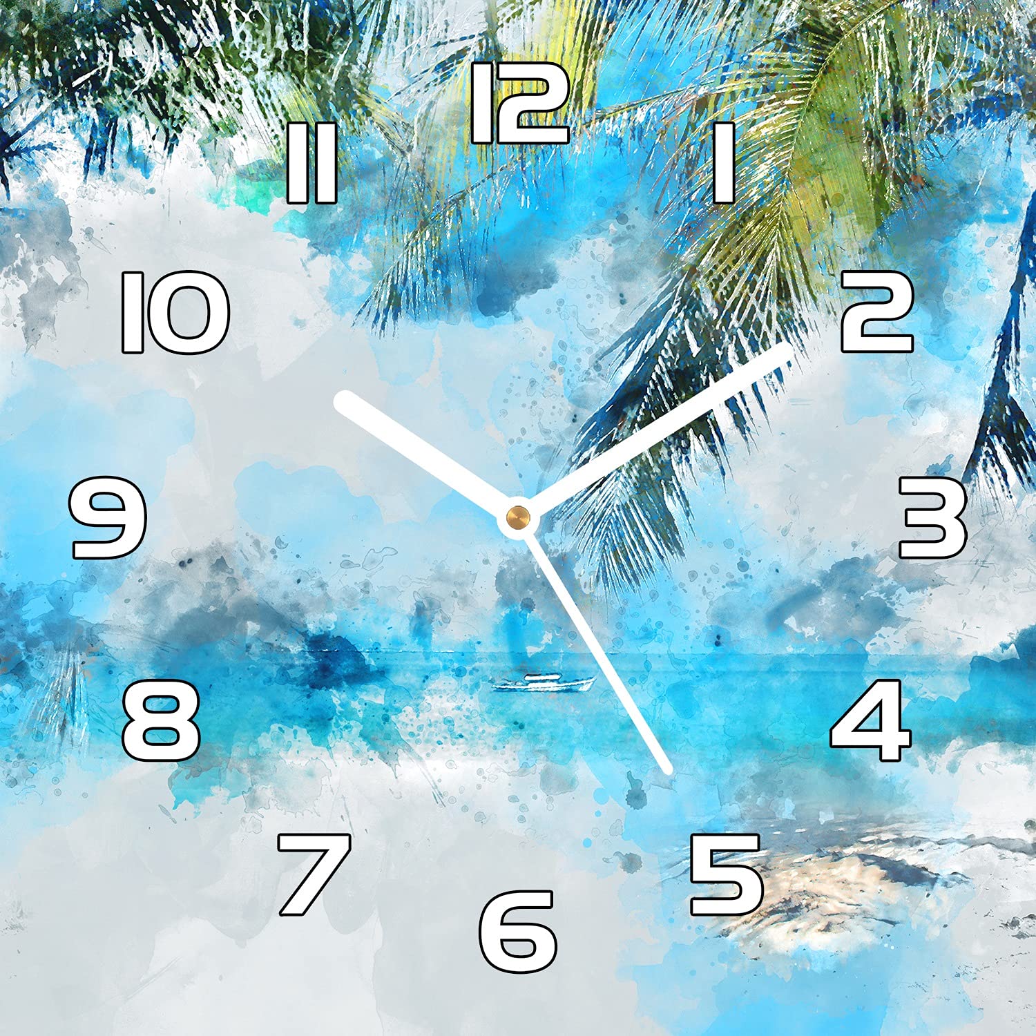 Horloge en verre 30x30 cm cuisine et salon motif palmiers paradise