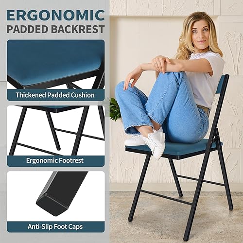 Miniatura 4 de Silla plegable con cojín, paquete de 4 sillas plegables acolchadas de tela con marco de acero para eventos, oficina, boda, fiesta, capacidad de 330