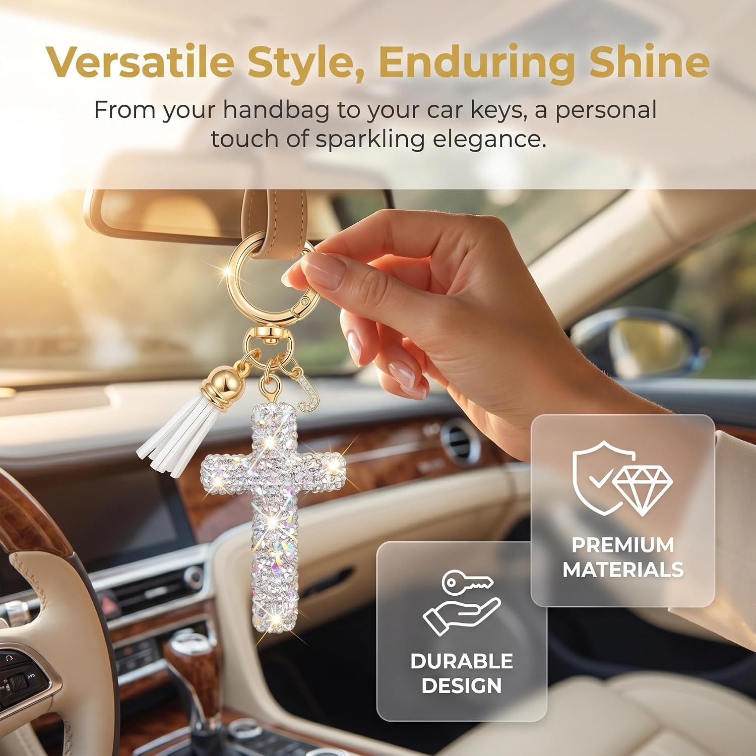 Initial Bag Charm Keychain for Women,A-Z Letter Cross Handbag Accessories image 5