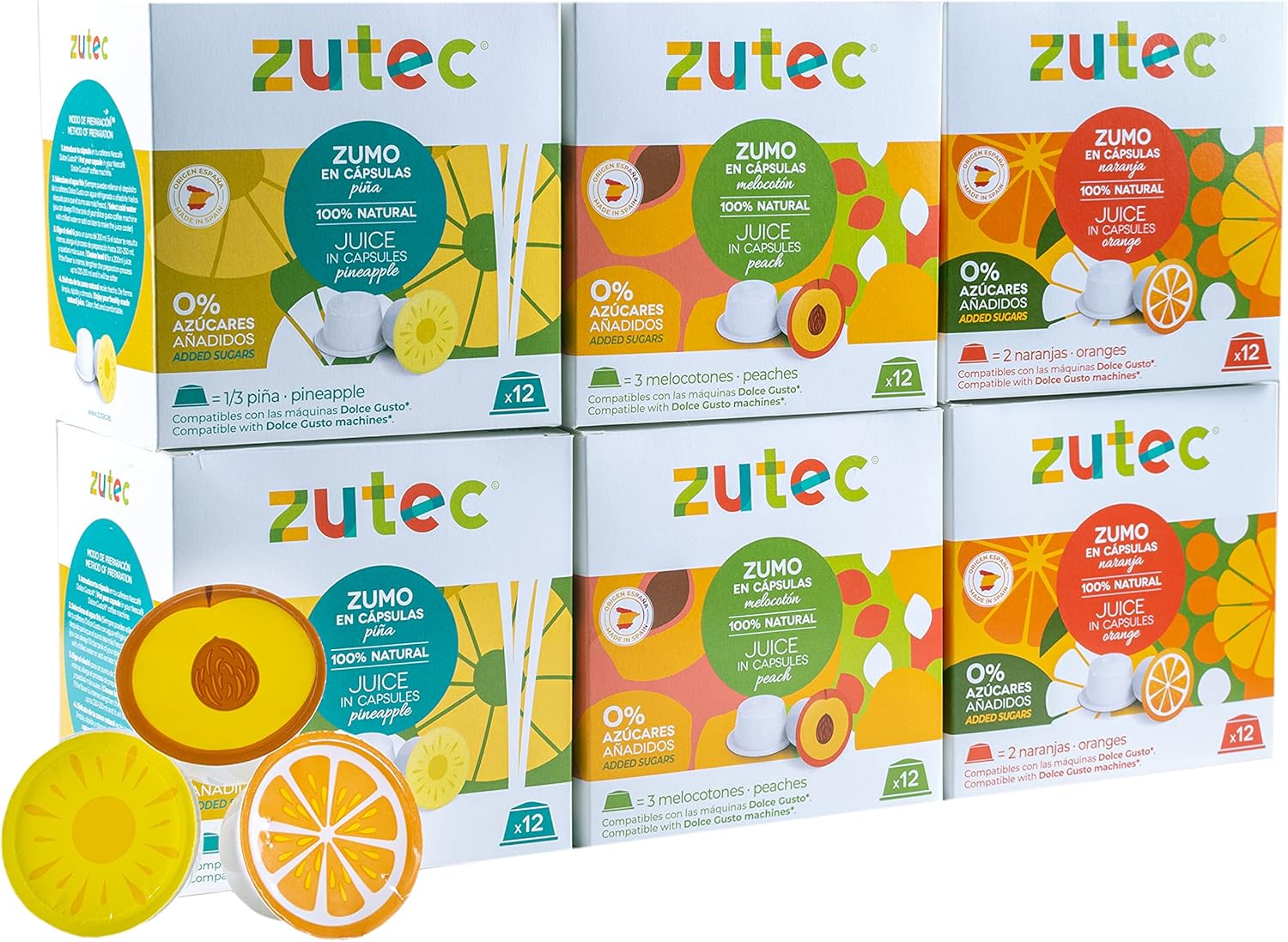 Zutec - Cápsulas de Zumo Surtido (Naranja, Piña y Melocotón) - Compatibles  con cafeteras Dolce Gusto* - 6 Estuches de 12 cápsulas - 72 cápsulas :  Amazon.es: Alimentación y bebidas