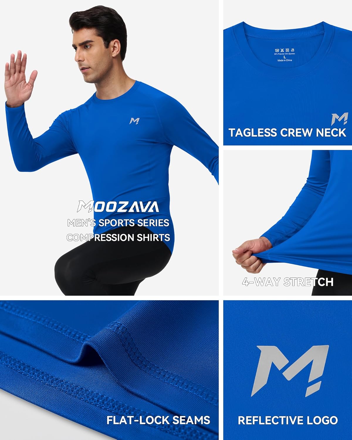Moozava Mens Compression Shirt Long Sleeve Quick Dry Athletic Workout Gym T-Shirt SPF Running Top Sport Undershirt Base Layer - Image 4