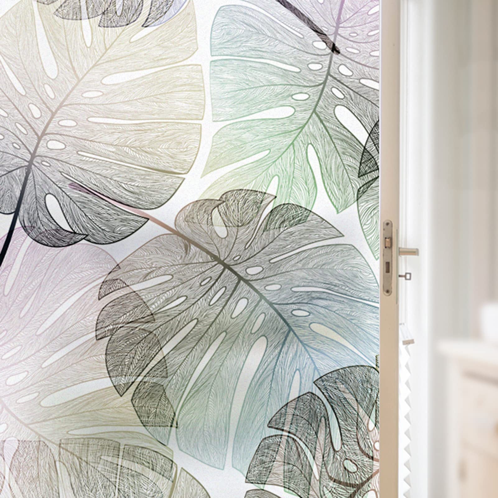 Pellicola Per Finestre Decorativa Foglia Verde | Effetto Arcobaleno, Statica E Non Adesiva | 44,5 X 300 Cm Per Privacy E Protezione UV