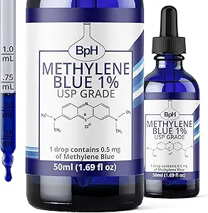 Methylene Blue, 1% USP (Pharmaceutical) Grade, 50 mL (1.69 fl oz) Glass; 3rd Party Tested