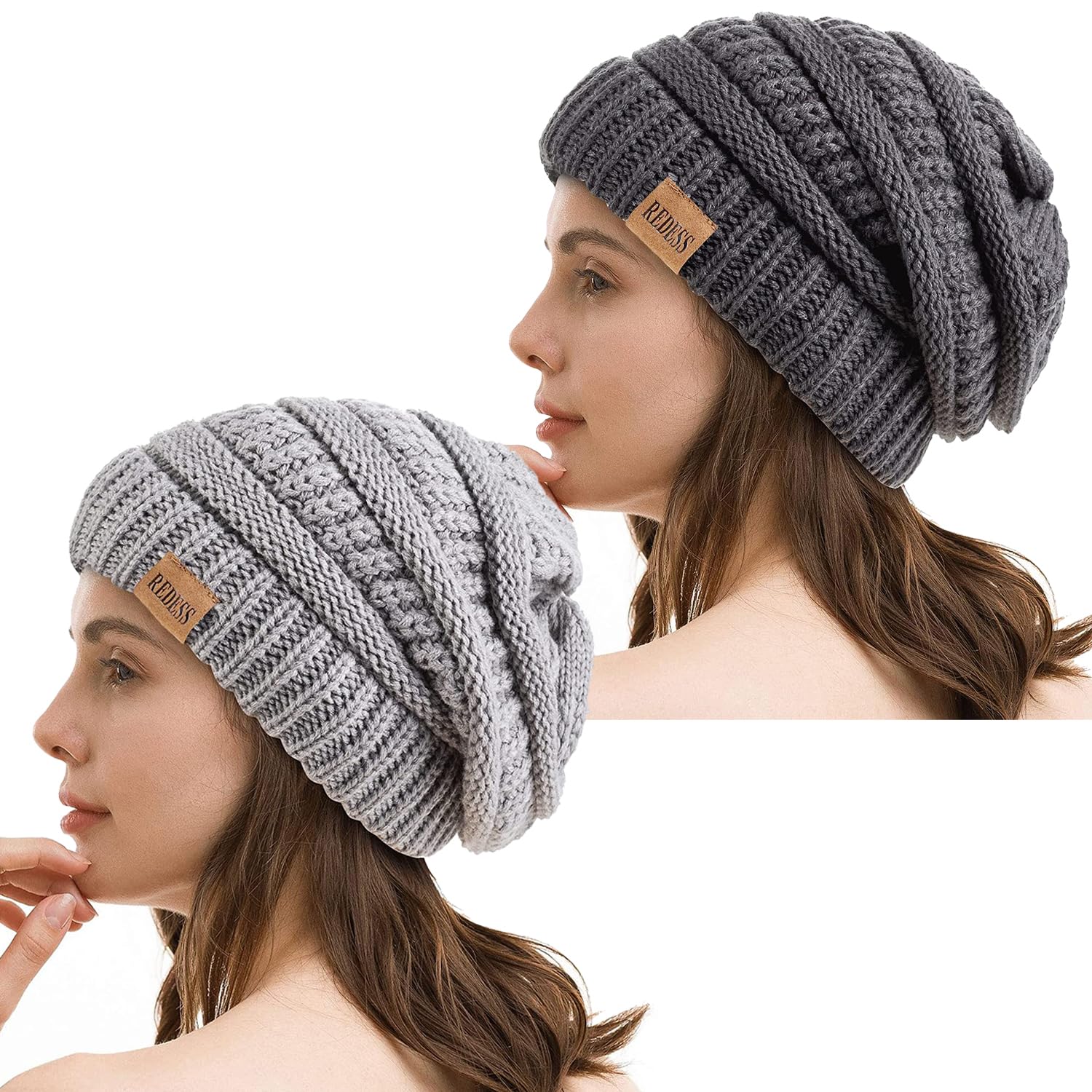 REDESSSlouchy Beanie Hat for Men and Women Winter Warm Chunky Soft Oversized Cable Knit Cap