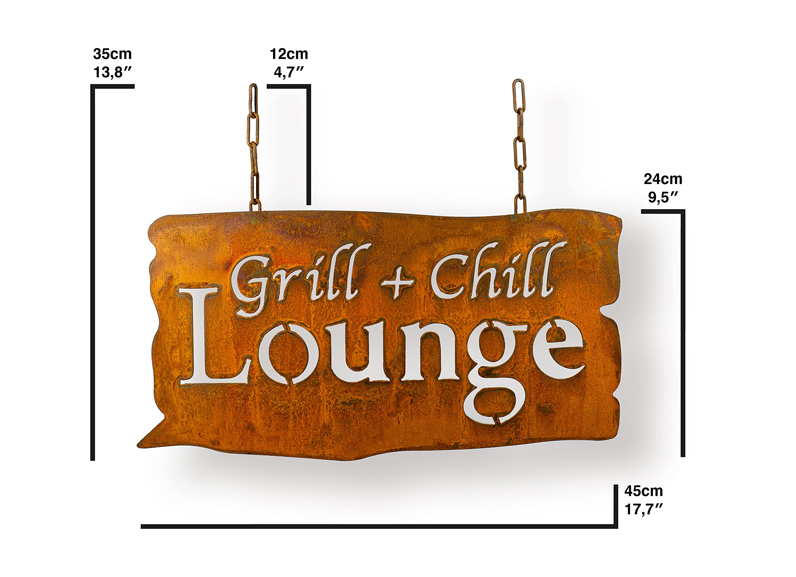 Duża odporna na warunki atmosferyczne tabliczka z patyną szlachetną Grill+Chill Lounge do zawieszenia