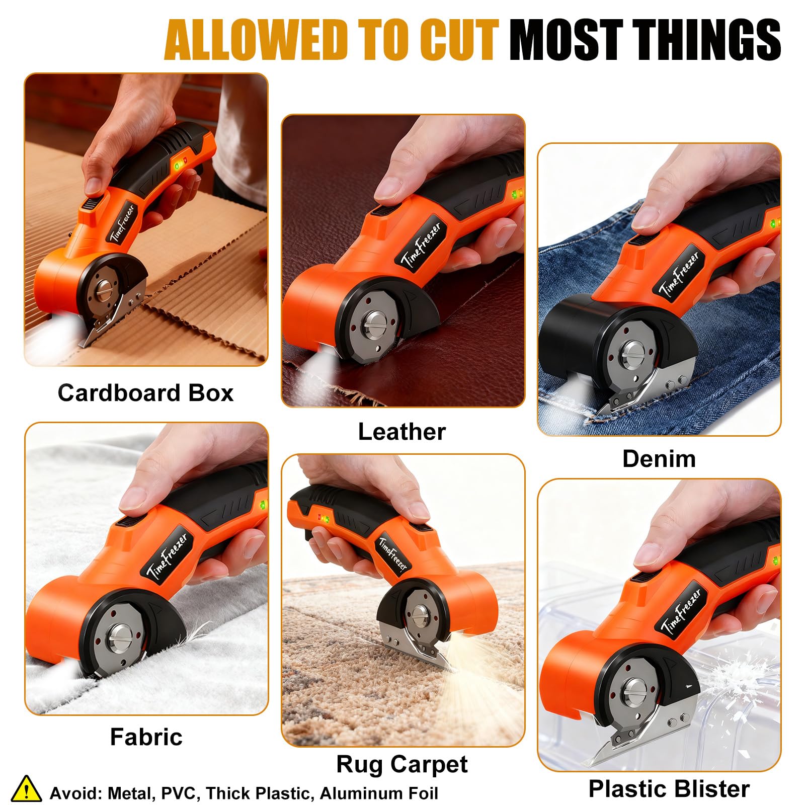 Cortador de cartón eléctrico, ancho 3,3 cm, longitud 23 cm, tijeras de cartón recargables adecuadas para parper, caja, cuero, tela, alfombra, ampolla de plástico, bloqueo de seguridad y luz LED