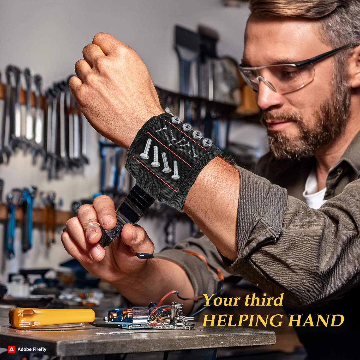 Turtleback Magnetic Wristband - USA Made With Strong Magnets To Hold Screws, Nails, Tools For DIY - View #2