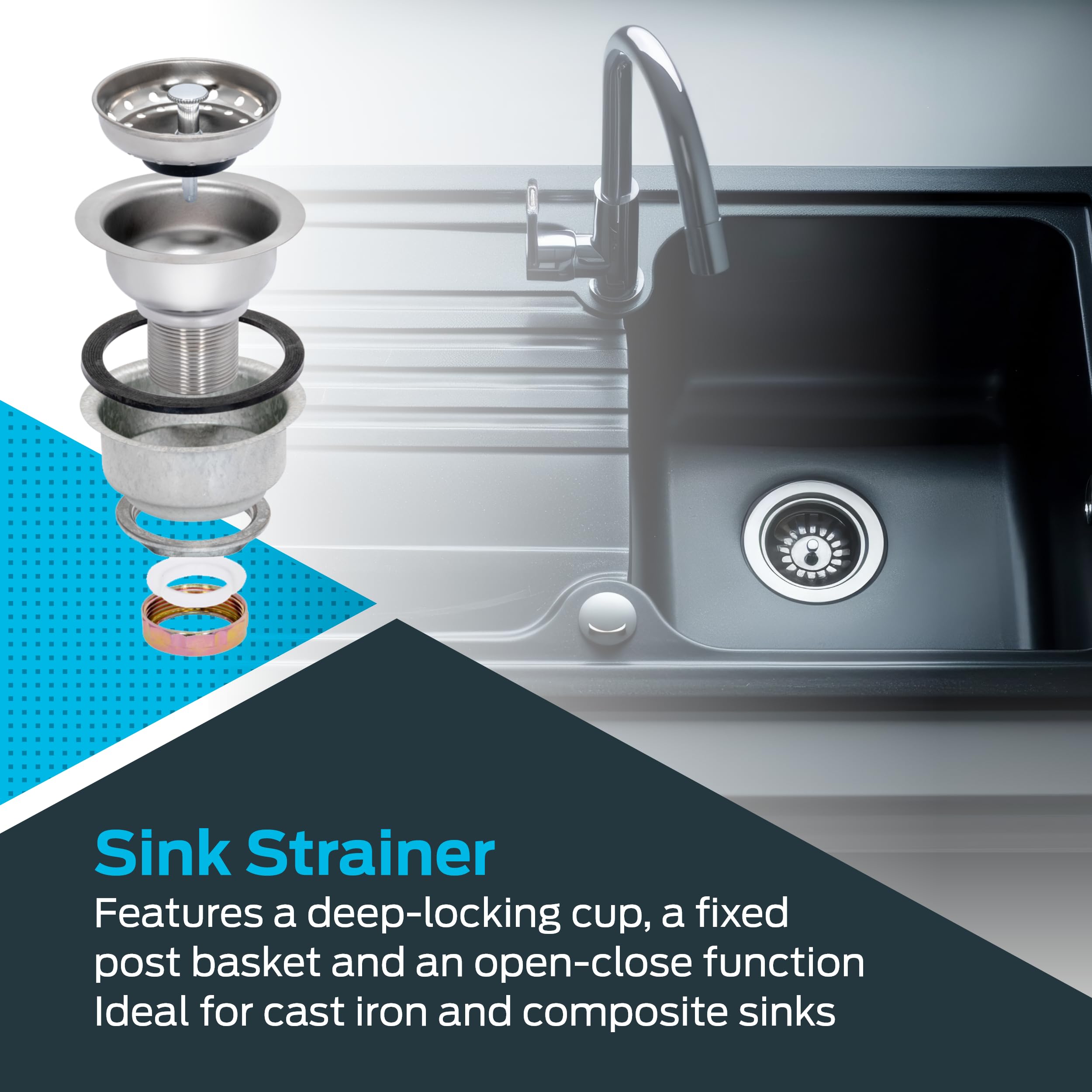 EZ-FLO Double Cup Kitchen Sink Drain Assembly, Sink Strainer