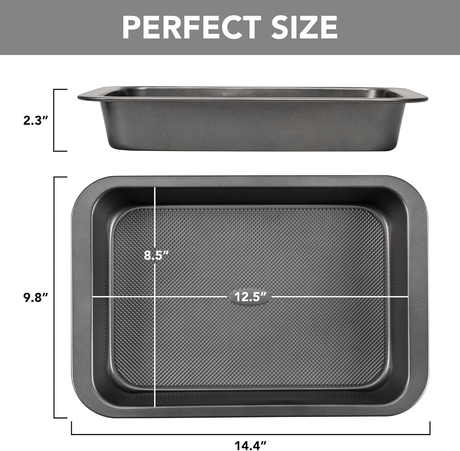 Cake Pan, Nonstick Baking Pan for Cake, Bread, Brownie or Lasagna, Heavy Duty Baking Dish with Diamond Texture Pattern and Wide Grips - Image 2