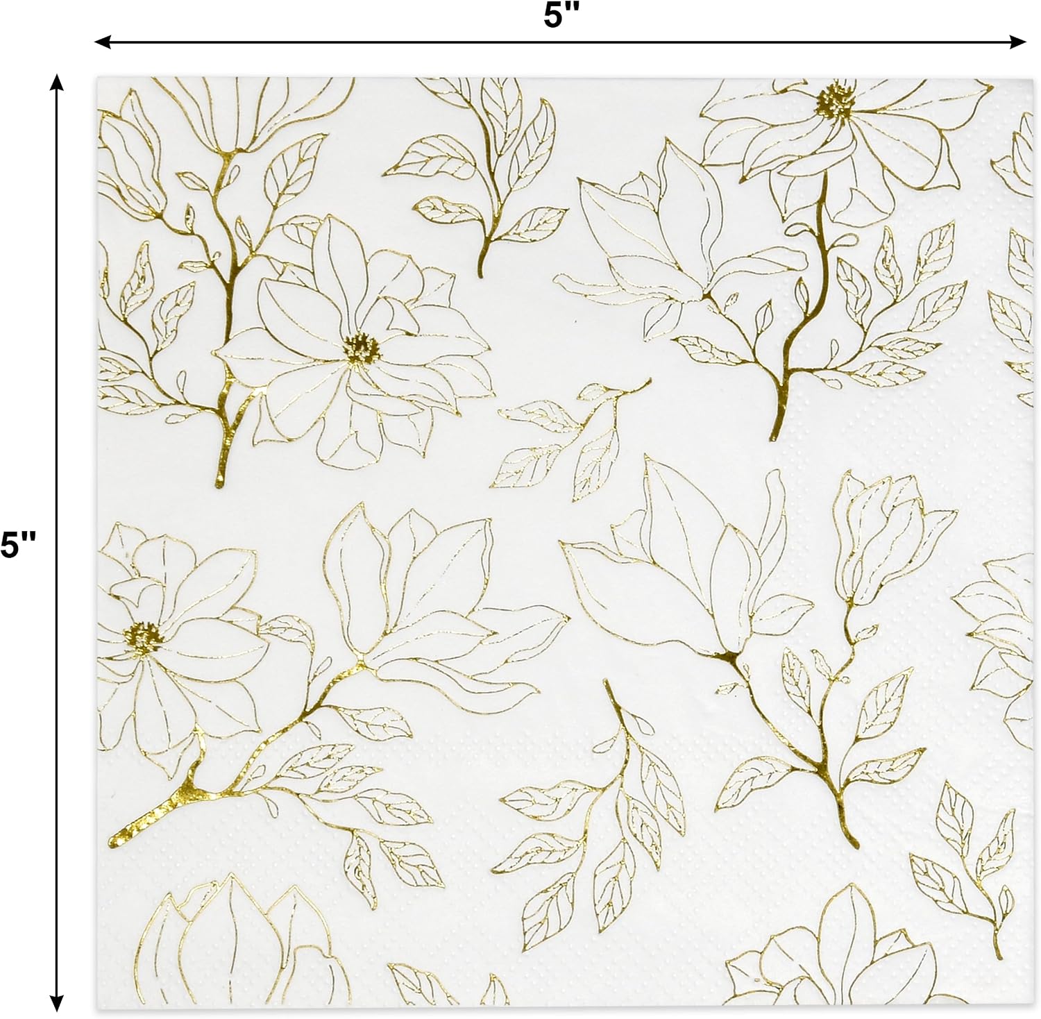 Gold Floral Cocktail Napkins 100 Pack Paper Beverage Napkins Disposable Wedding Baby Shower Party Table Decor Elegant White Gold Foil Design image 3