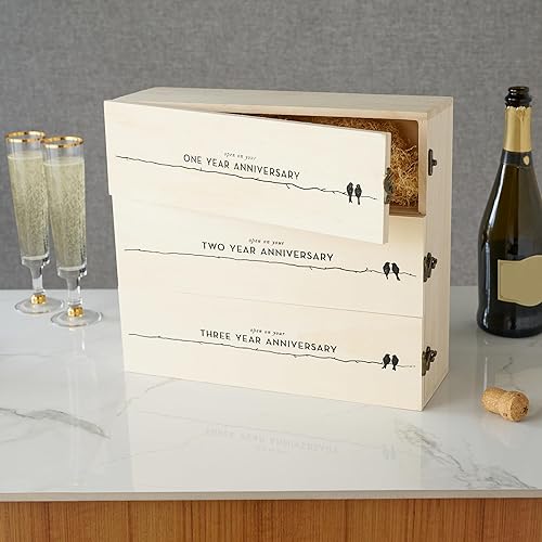 Miniatura 4 de Twine Caja de vino decorativa de madera individual con tapa, caja de regalo de Navidad de madera para vino y champán, detalles grabados, llena de