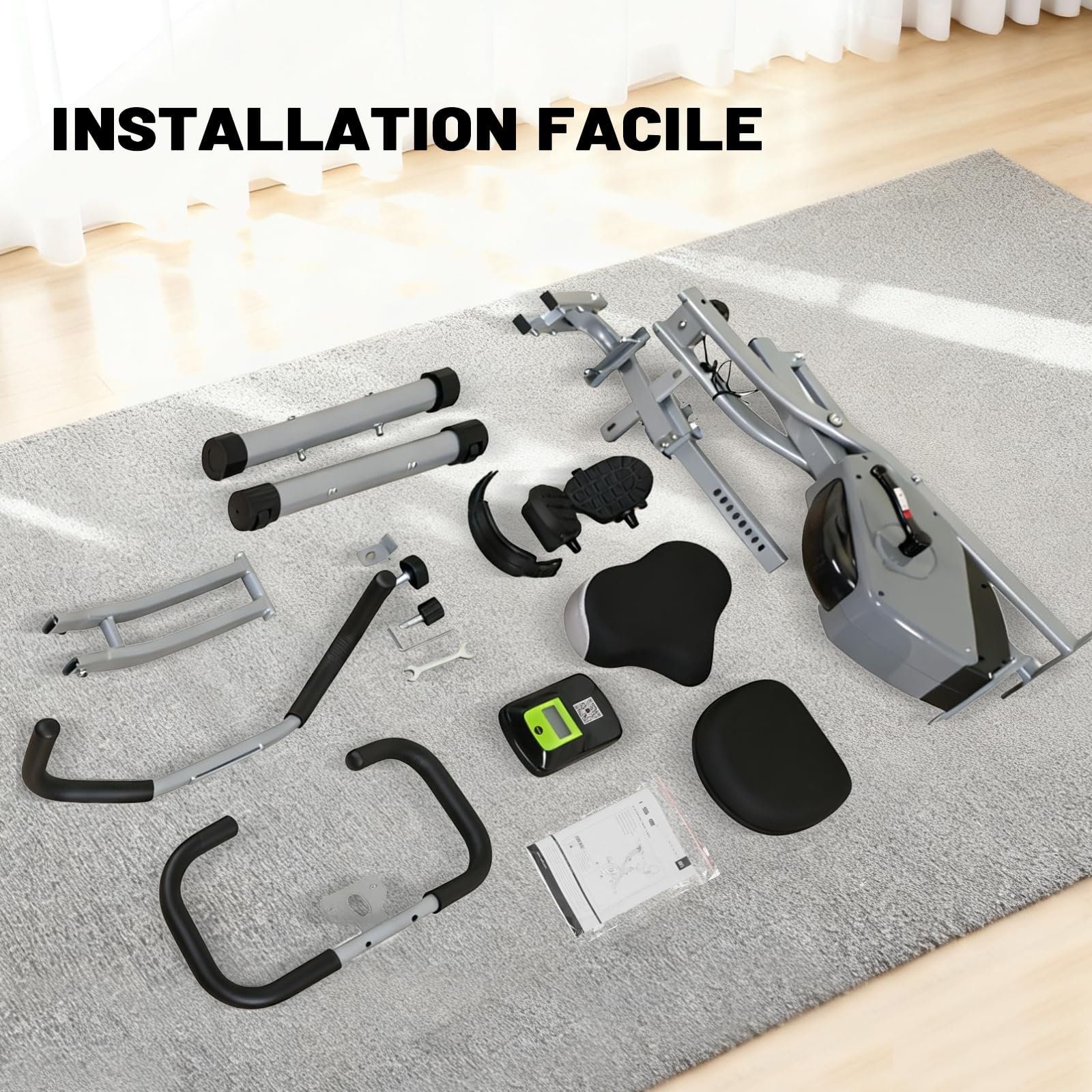 ISE 2-IN-1 Vélo d'Appartement Pliable, Cardio Training 8 Niveaux Résistance Magnétique, Bluetooth