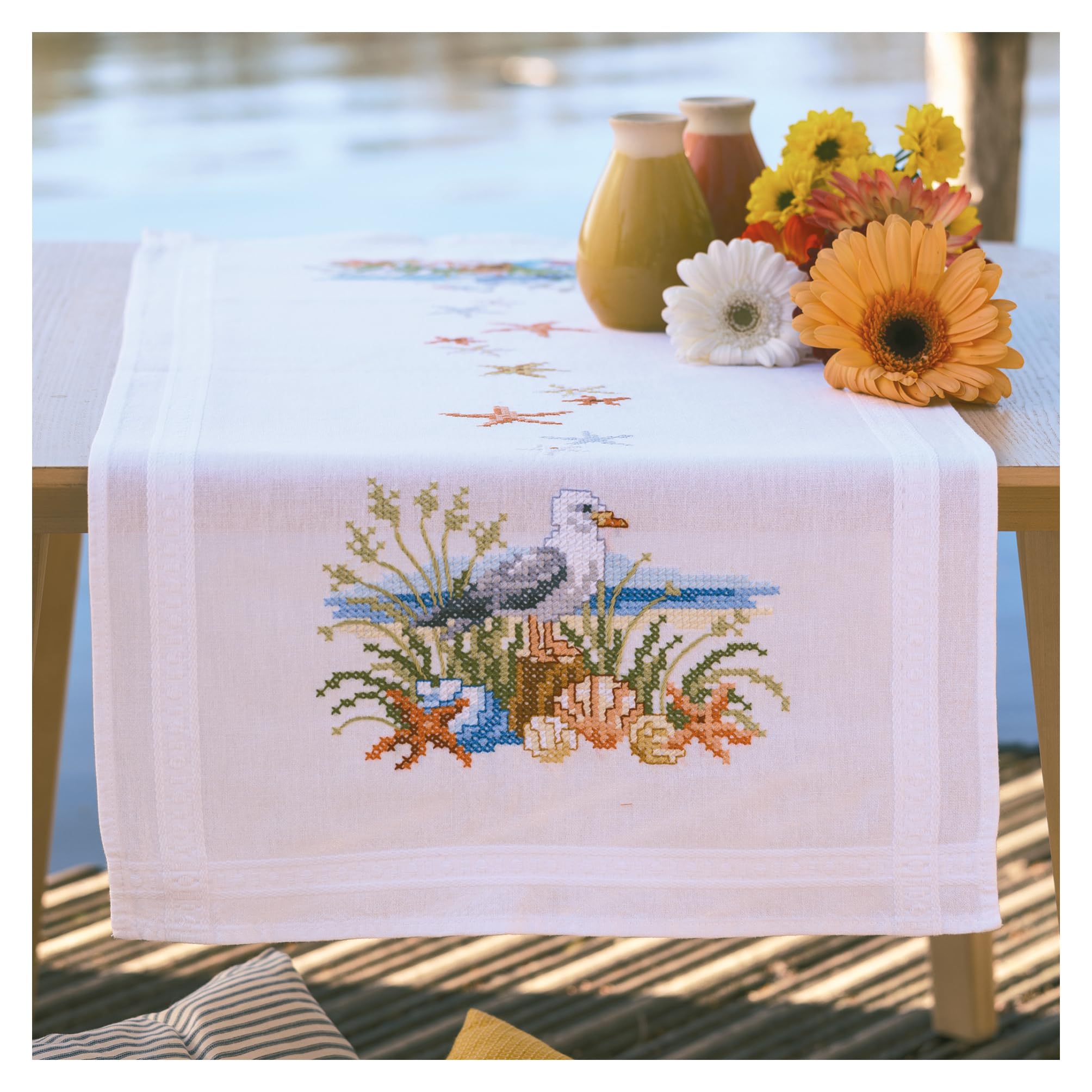 VERVACO Pre-Printed Cross Stitch Kit Table Runner Navy Embroidery Complete Kit Adult Creative Home Decoration Manual Table Cadeou DIY 40 x 100 cm Cross Stitch Embroidery