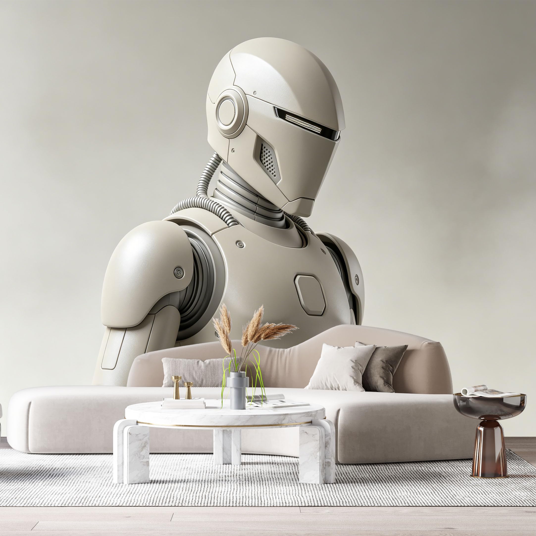 Custom Size Wall Mural Futuristic Humanoid Mech Robot Minimalist Metal Armor Science Fiction Style SelfAdhesive Art Prints Removable Large Wallpaper Esports Room Game Room Tenant Room Studio