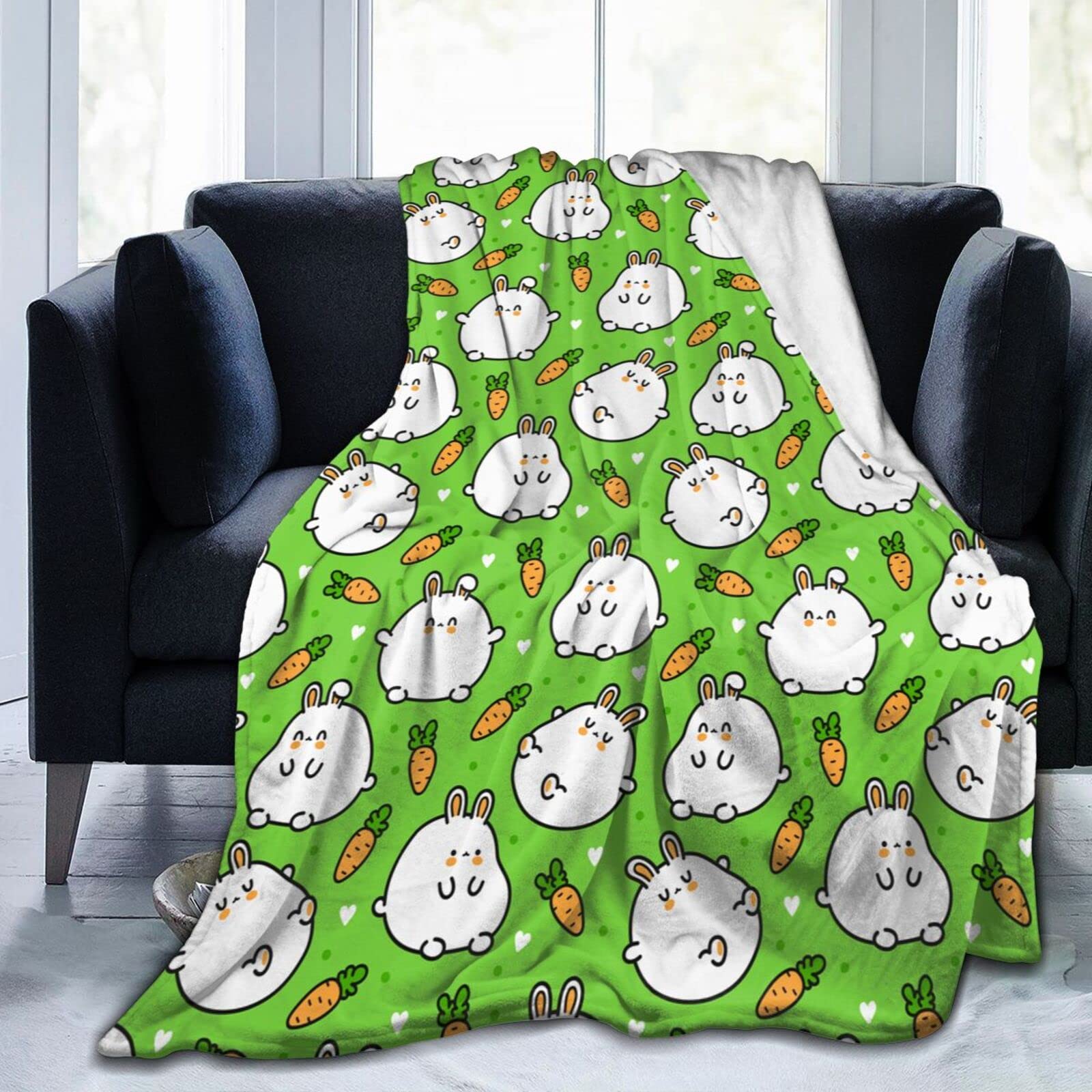 Lsjuee Rabbits and Carrot Throw Blanket Warm Cozy Lightweight Blankets Soft Easter Bunny Flannel Blanket for Sofa Couch Bed Office Holiday Decorative 50"X40"
