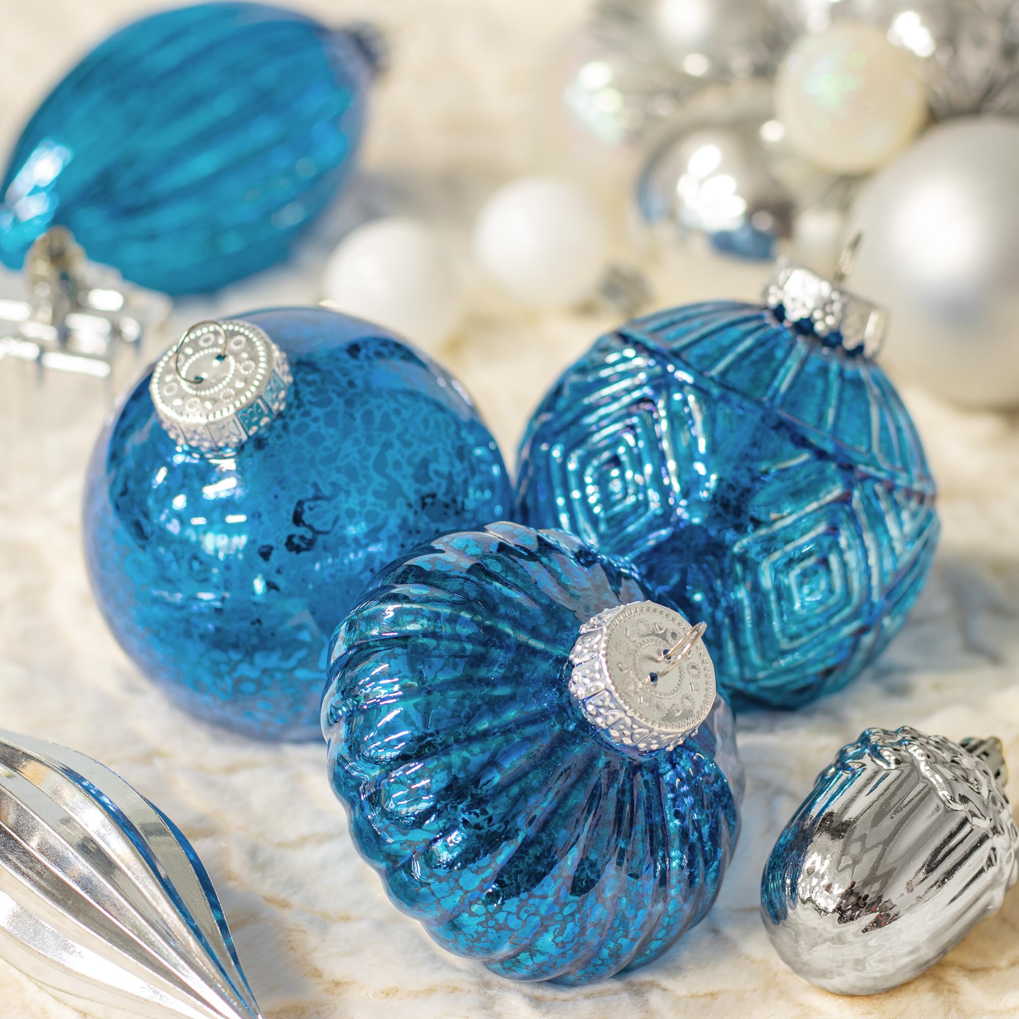 KI Store weihnachtskugeln Glas 8 Stücke Ornamente für Weihnachtsbaum Christbaumkugeln Glas Weihnachtsdekoration Kugeln (Blu)
