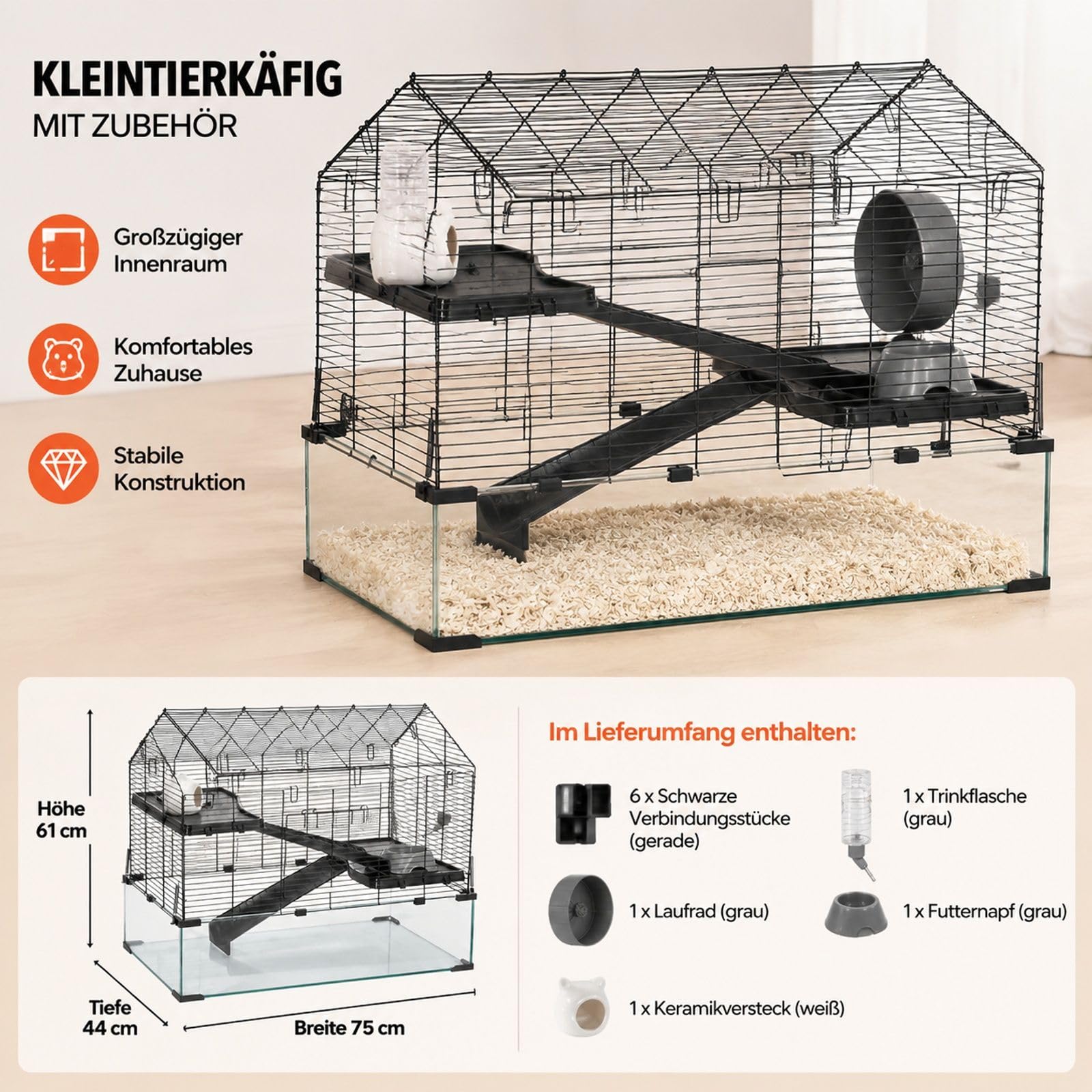 Hamsterkäfig aus Draht mit transparenten Wänden für Nager, Mäuse und Rennmäuse