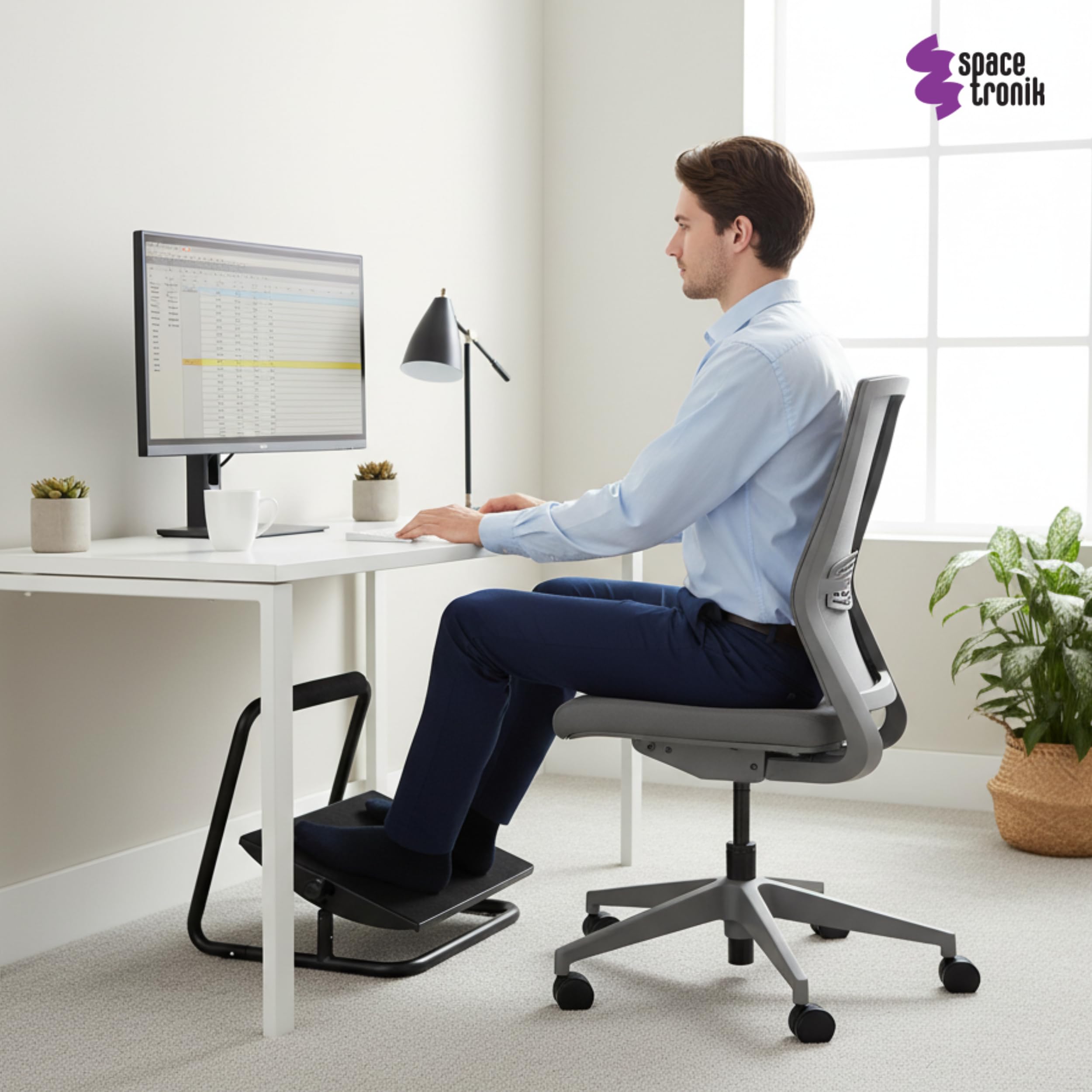 Spacetronik Fußstütze Schreibtisch, Ergonomischer Fußablage Höhenverstellbar & Neigbar 20 Grad, Stahlkonstruktion Rutschfest Ergonomisch für Büro, Home Office, Arbeitsplatz