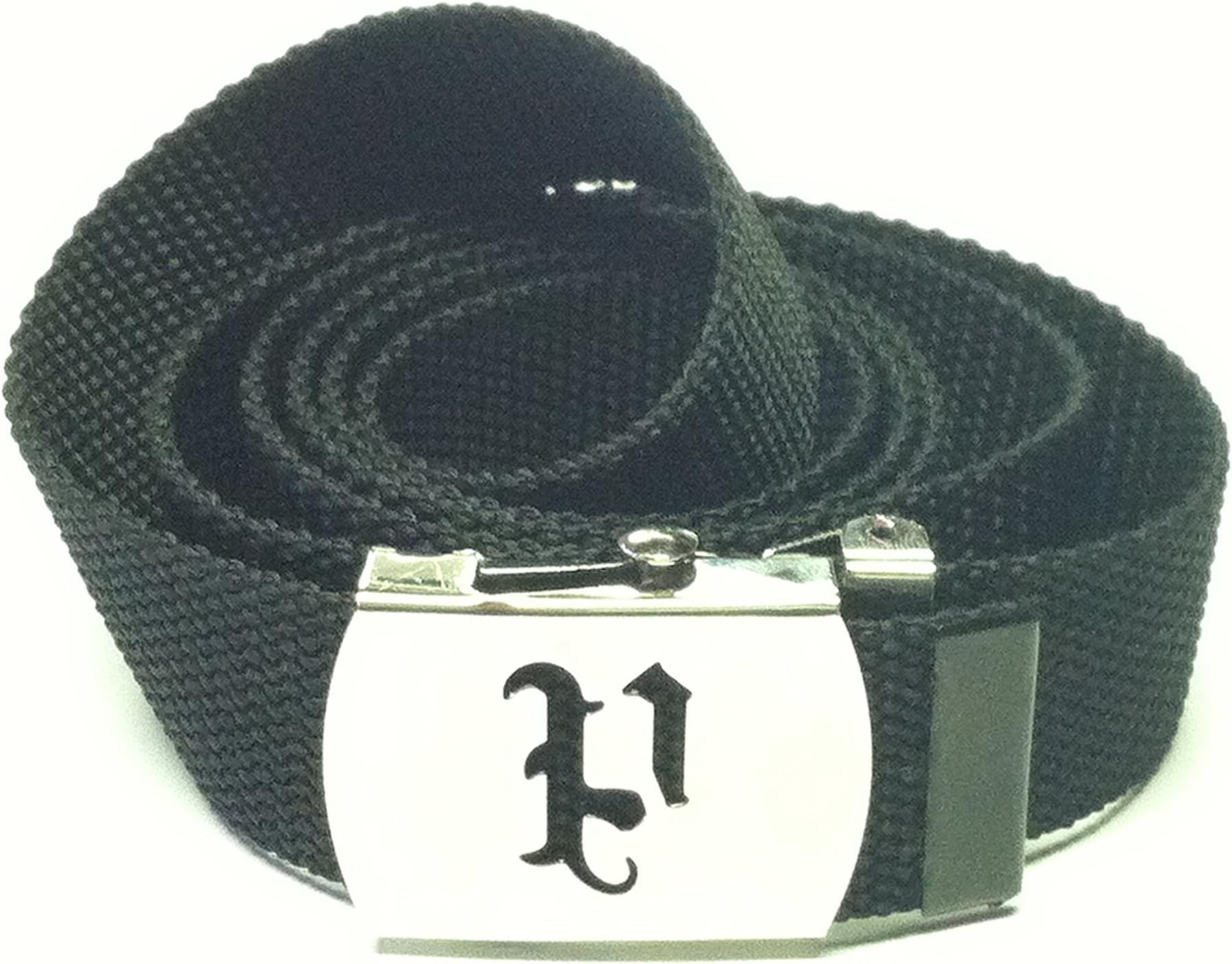 Old English Letter P Belt Buckle with Black Web Belt Military Style Canvas Brand New