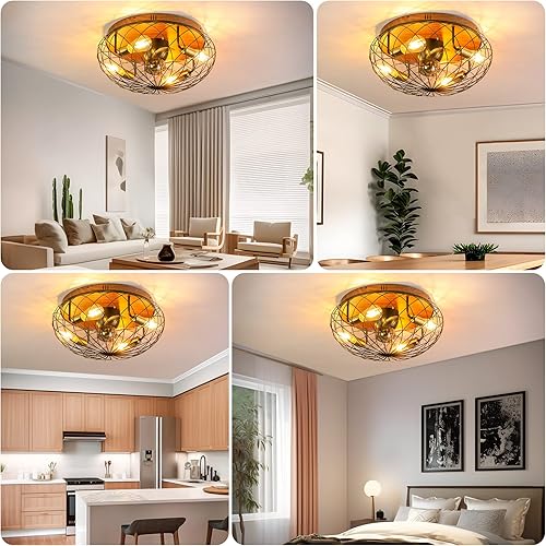 Miniatura 8 de REDSTAR Modern Low Profile Cage Ceiling Fan with Light - Remote Control, LED Bulbs, Bladeless, 360-Degree Oscillating Design