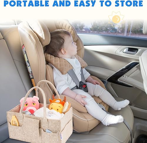 Maliton Contenitore per pannolini, Cestino Porta Pannolini, con Scomparti Rimovibili, regalo per baby shower, Marrone con coperchio - 7