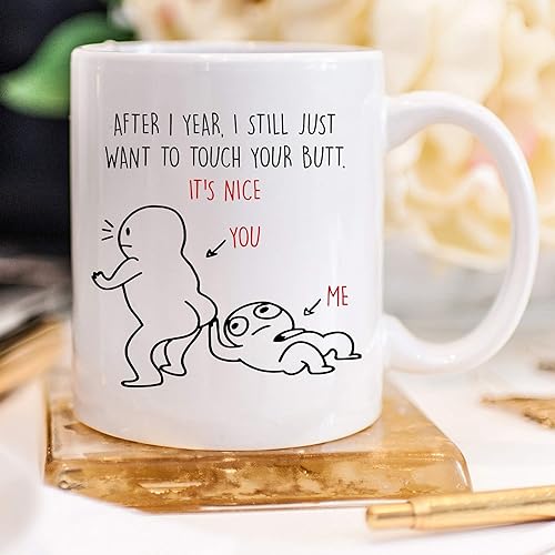 Miniatura 3 de YouNique Designs Taza de aniversario de 1 año para novio y novia, 11 onzas, Taza de café de aniversario de boda de un año para marido y esposa,