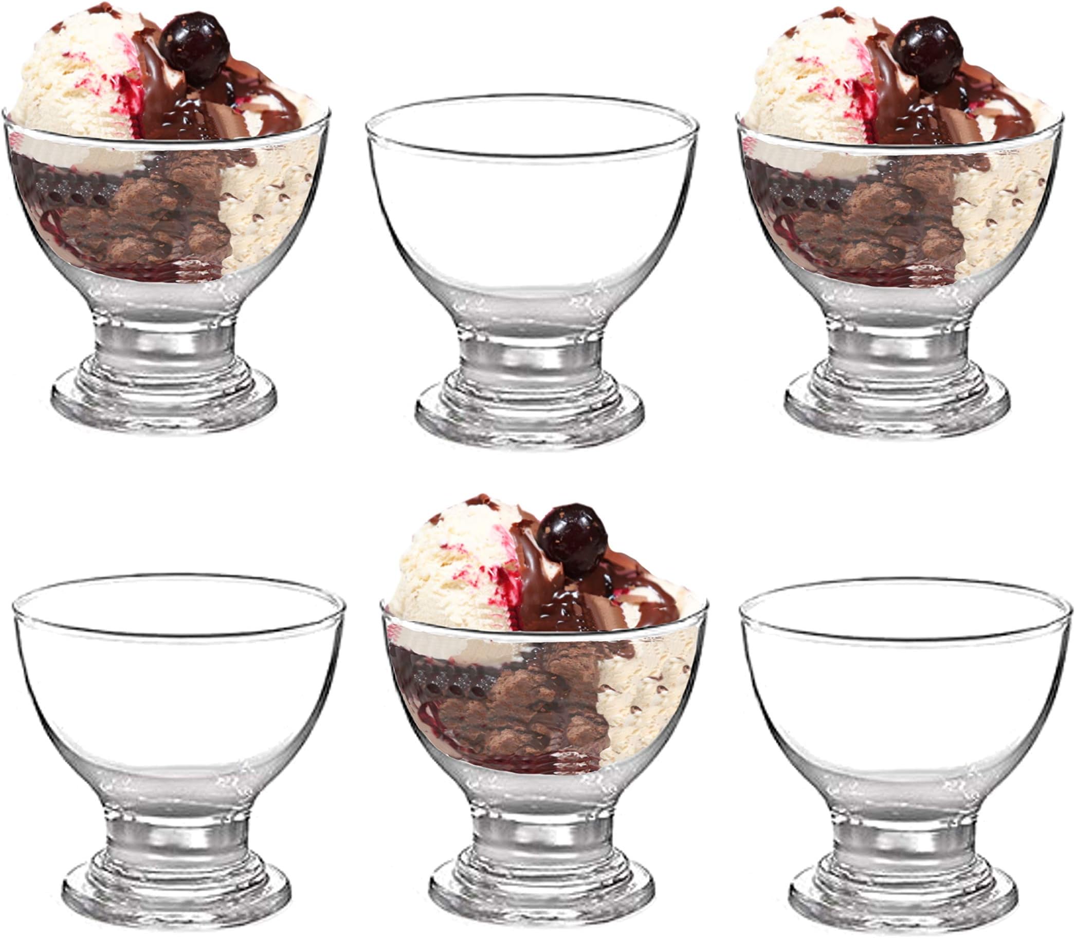 Glass Dessert Bowls Sundae Ice Cream Set of 6 Short Stemmed Prawn Cocktail Glasses Appetiser Fruit Salads Pudding Dishes Footed Dessert Sundae Cocktail Bowls