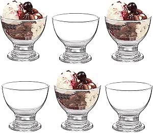 GK Global Kitchen Glass Dessert Bowls Sundae Ice Cream Set of 6 Short Stemmed Prawn Cocktail Glasses Appetiser Fruit Salads Pudding Dishes Footed Dessert Sundae Cocktail Bowls