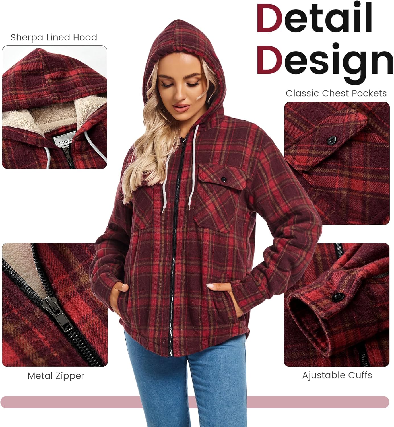 Women's Full Zip Fleece Flannel Jacket Plaid Sherpa Lined Jacket for Women - Image 5