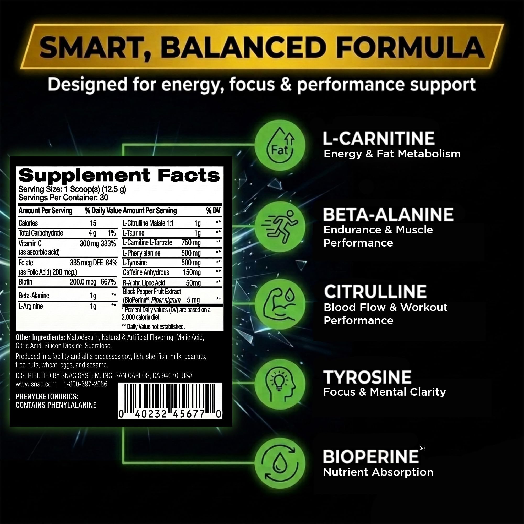 SNAC XPEDITE Pre-Workout Powder for Men & Women - Green Apple, 30 Servings — Amazon image 5
