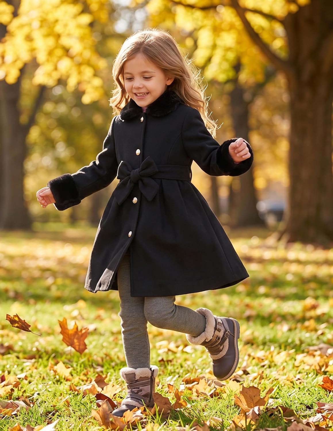 ALISISTER Girls Winter Coat 3-7Y Quilted Lining Faux Fur Collar Fall Jacket