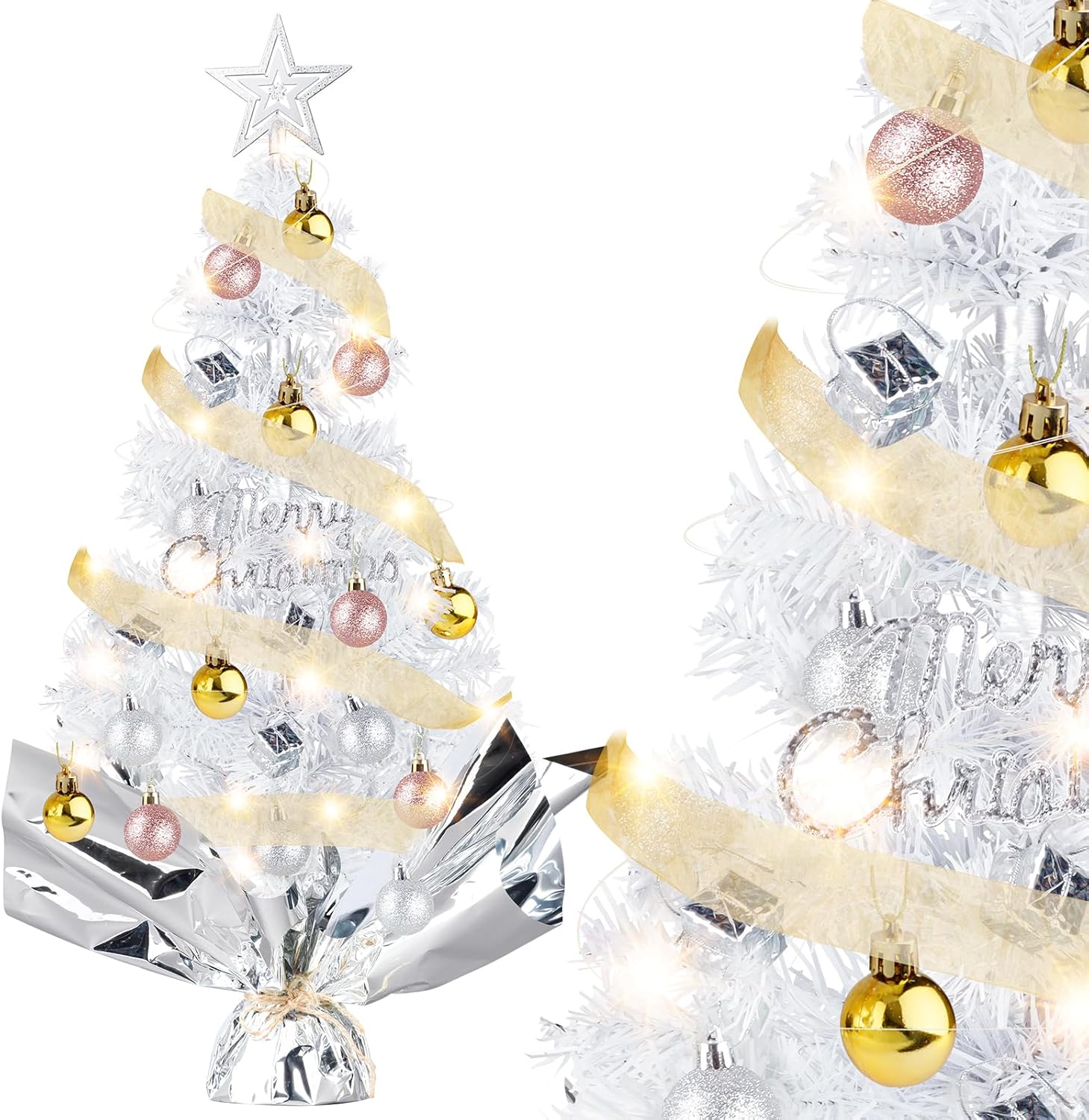 Mini Christmas Tree with Lights, Siebwin 24inch/2ft