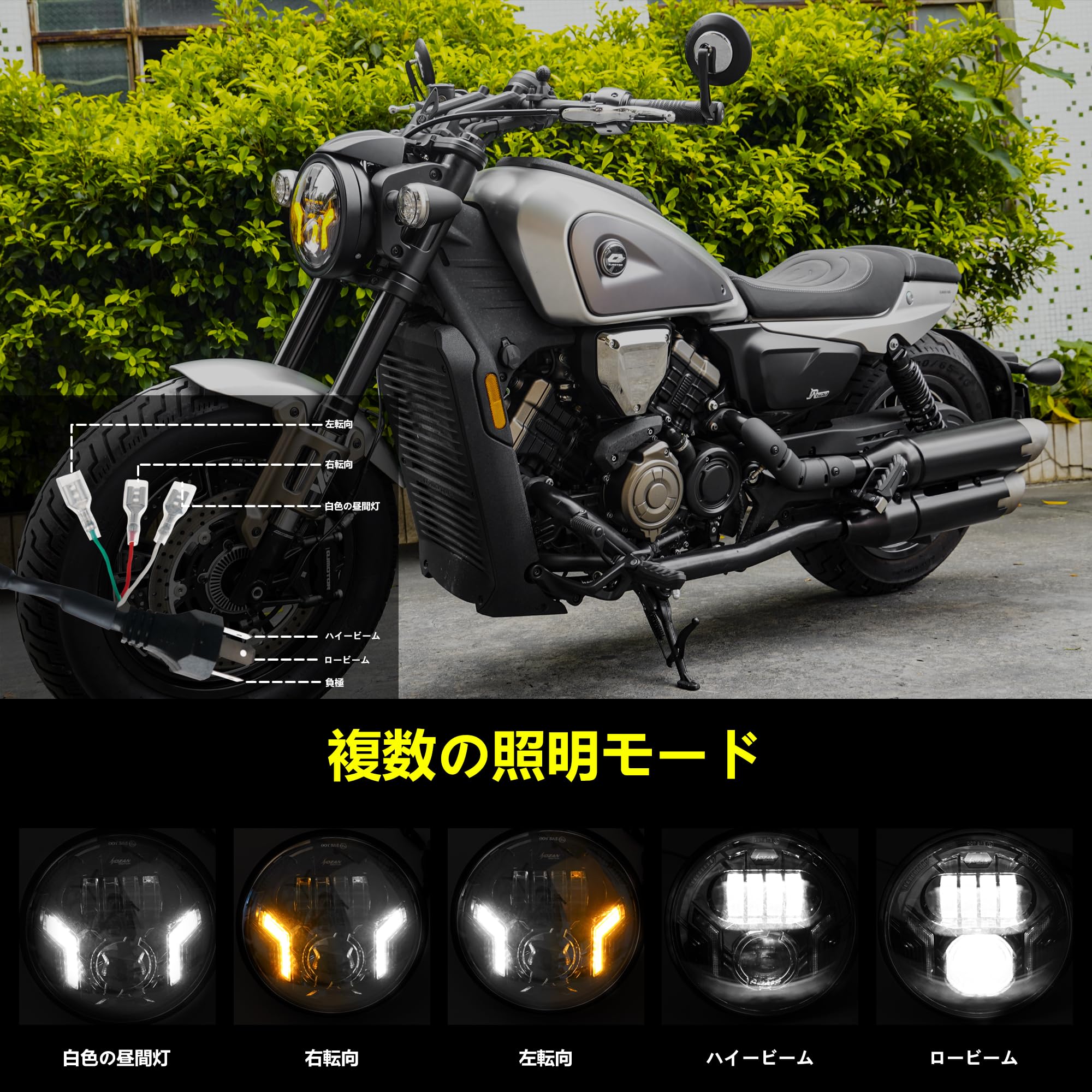Amazon | VANCROSER 7インチバイクヘッドライト ホワイトDRL/イエロー