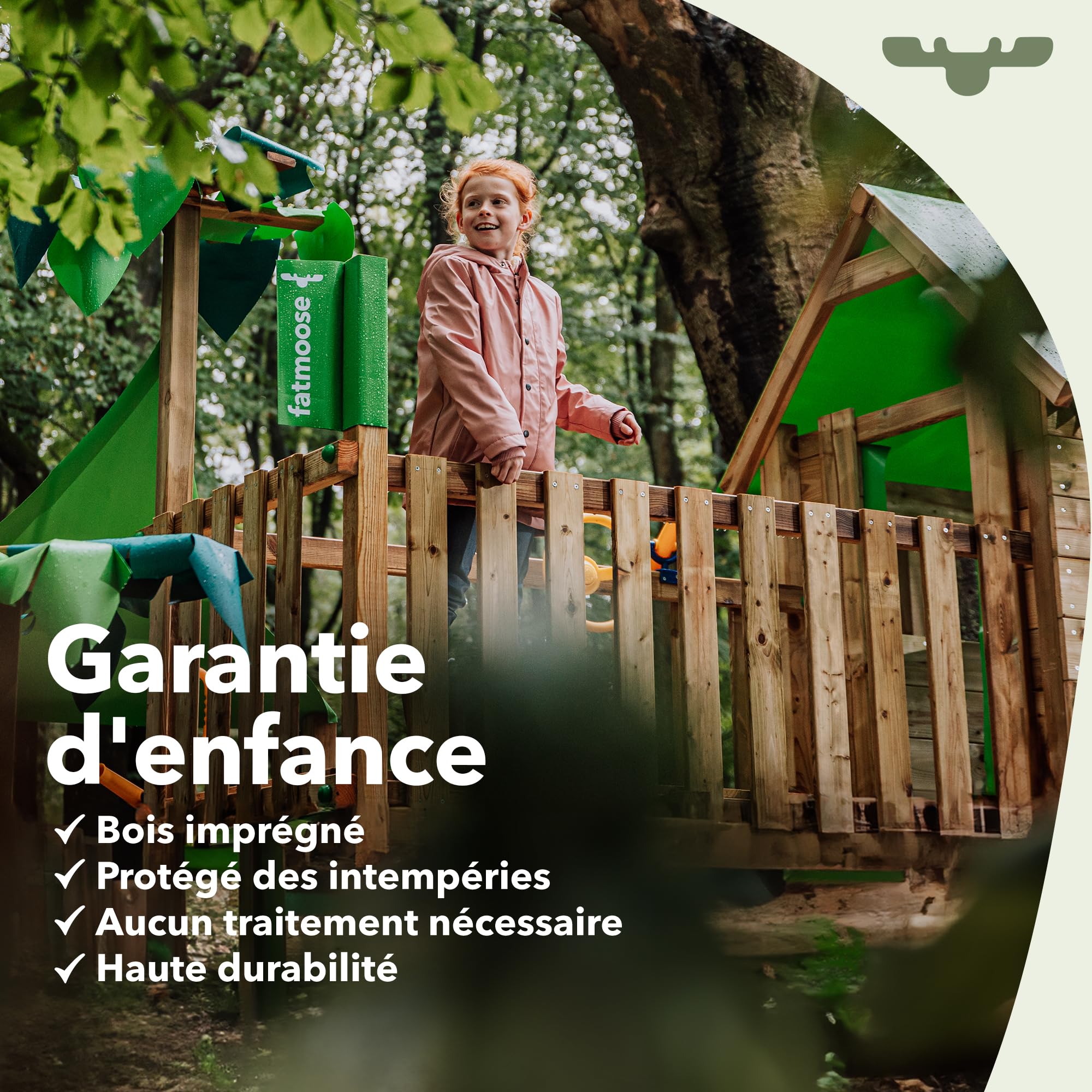 Fatmoose Aire de Jeux Portique Bois TikaTaka avec balançoire SurfSwing et Toboggan Vert Sauge, Cabane Enfant Exterieur avec bac à Sable, échelle d'escalade & Accessoires de Jeux