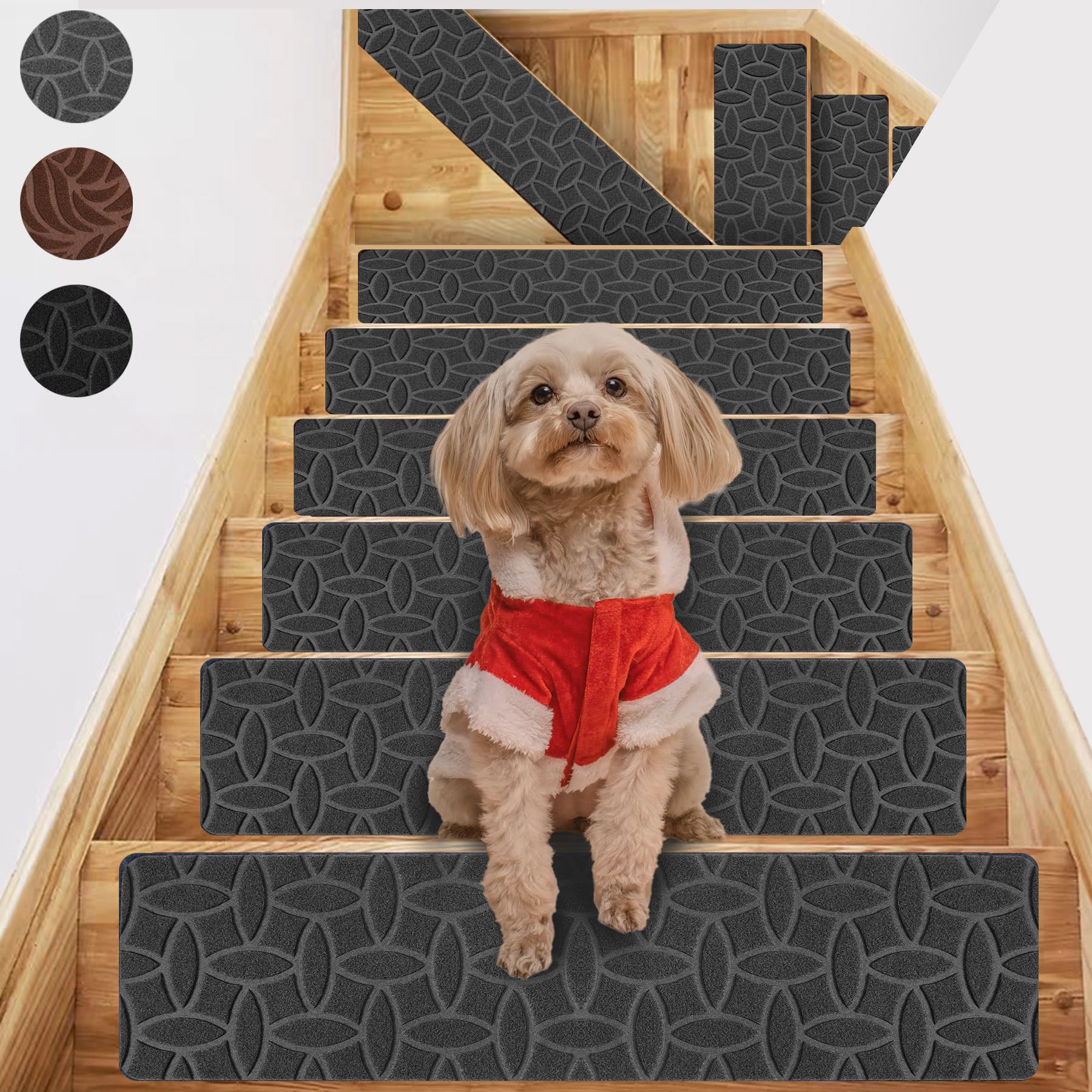 ROMROL Stair Treads Non-Slip for Wooden Steps 8''x30 15Pcs in Pack Carpet Step Mats Indoor for Kids Elders Pets, Reusable Safety Staircase Runners for Wooden Steps, Grey…